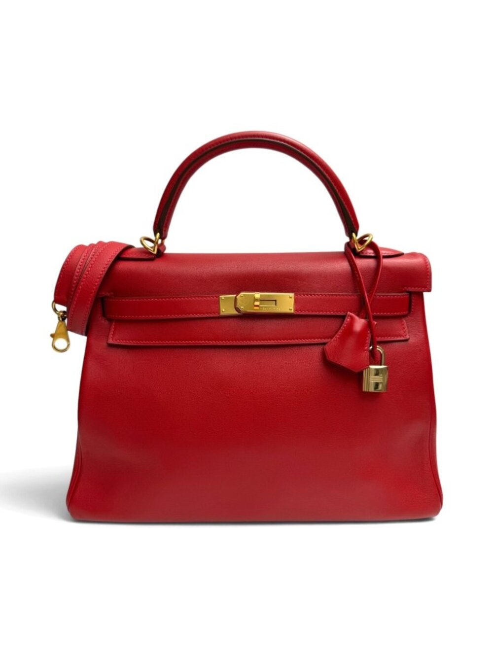 HERMES Kelly 32 Rouge VIF Gulliver With Gold Hardware